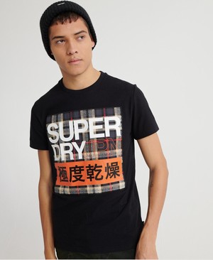 Superdry Crafted Check Férfi Pólók Fekete | GXAJP0289